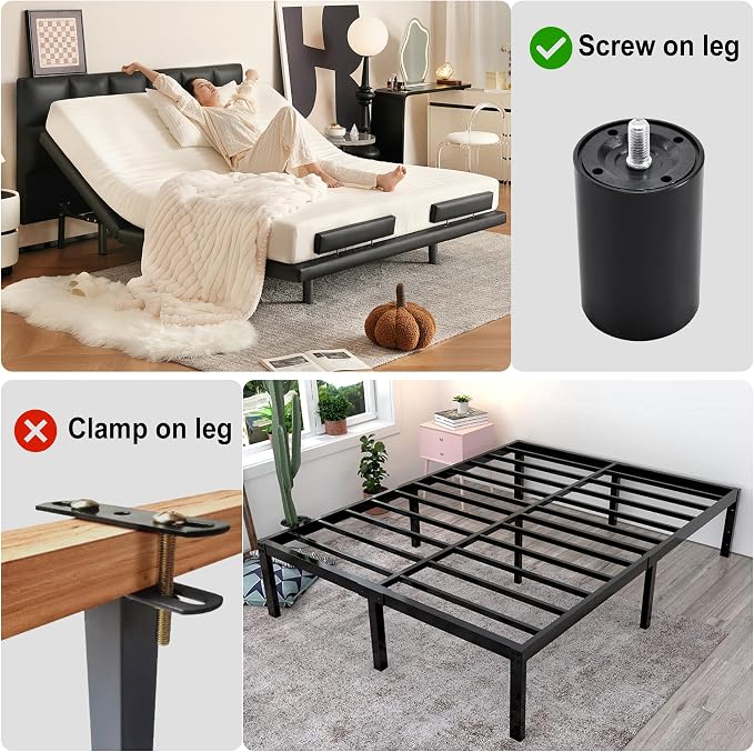 12 Inch Bed Legs Replacement for Adjustable Bed Base Frame, 3 in 1 Screw in Legs - Image 2