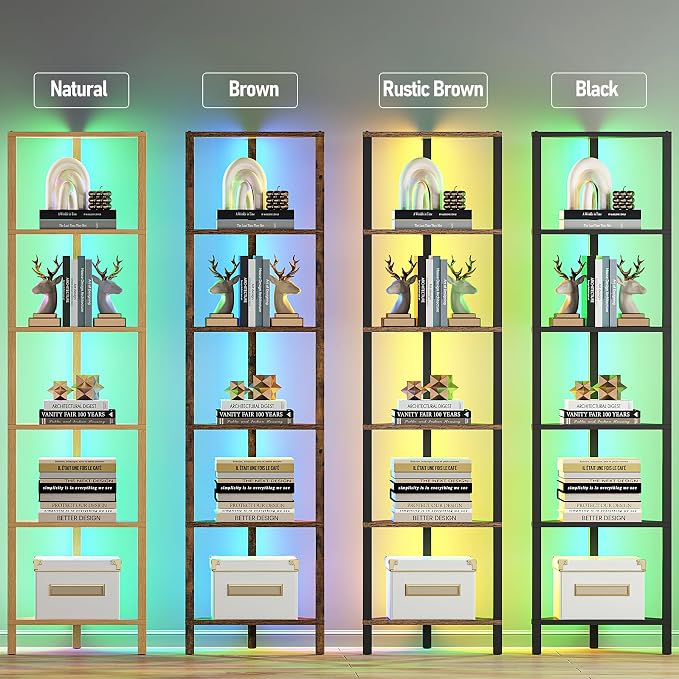 TUTOTAK Corner Shelf with LED Light, 6-Tier Corner Bookshelf - Image 5