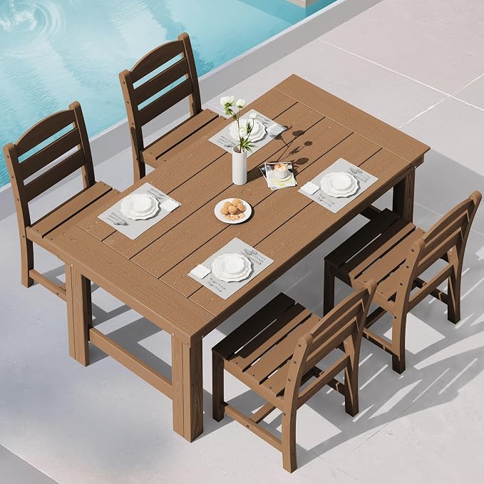 SERWALL Outdoor Dining Table Set, 67‘’ HDPE Patio Dining Set by SERWALL