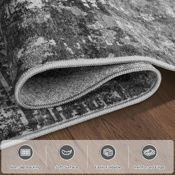 9x12 Area Rugs for Living Room Bedroom Dining Room Washable Black Grey | Soft - Image 4