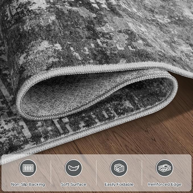 Aelenmu 10x14 Area Rugs for Living Room Dining Room Washable Black Grey | Soft - Image 4