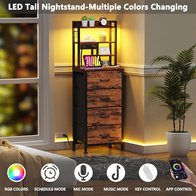Furnulem Night Stand Set 2, LED Nightstand - Image 4