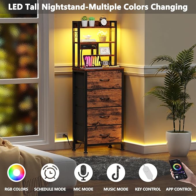 Furnulem Tall Night Stand, LED Nightstand - Image 4