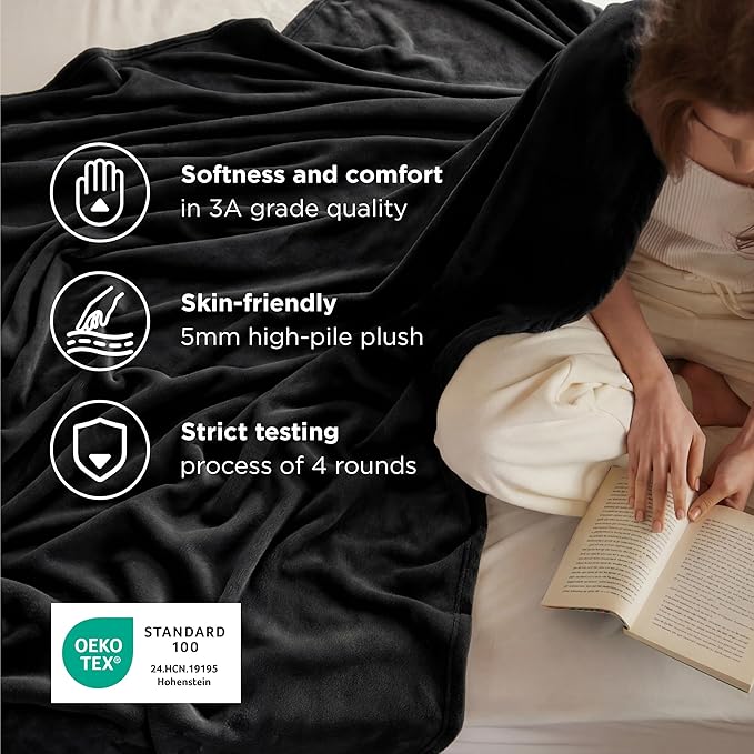 Bedsure GentleSoft Fleece Throw XL Blanket Black - Image 3