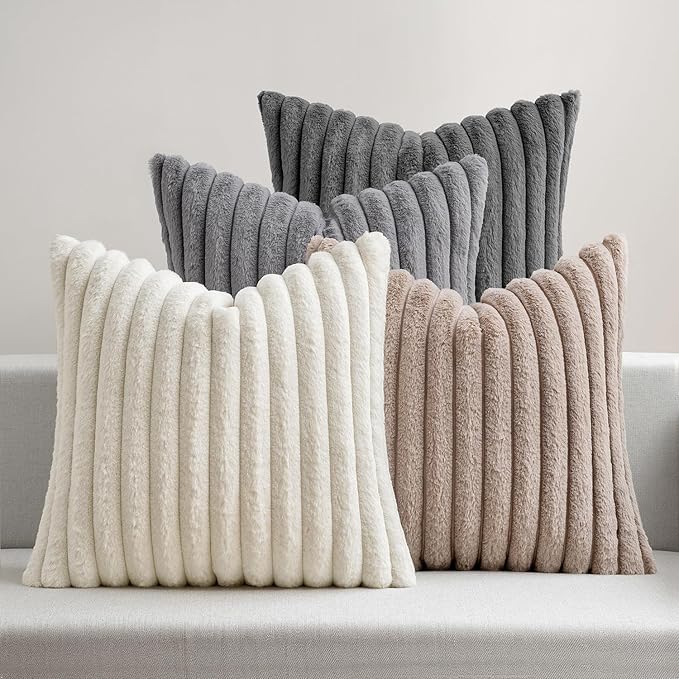 MIULEE Faux Fur Plush Decorative Throw Pillow Covers 18x18, Soft Boho Farmhouse by MIULEE