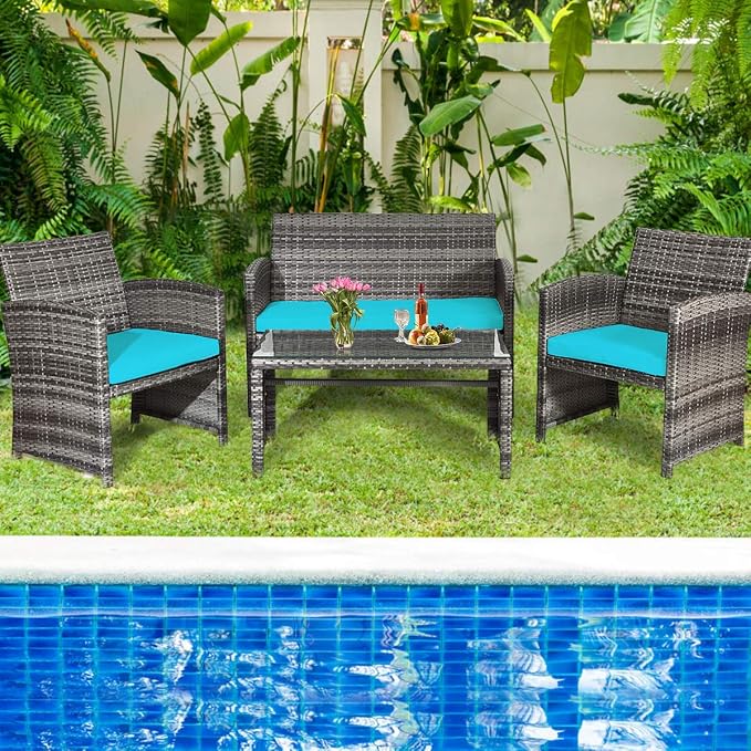 Tangkula 4 PCS Wicker Patio Conversation Set, Outdoor Rattan Sofas - Image 4