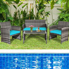 Tangkula 4 PCS Wicker Patio Conversation Set, Outdoor Rattan Sofas - Image 4