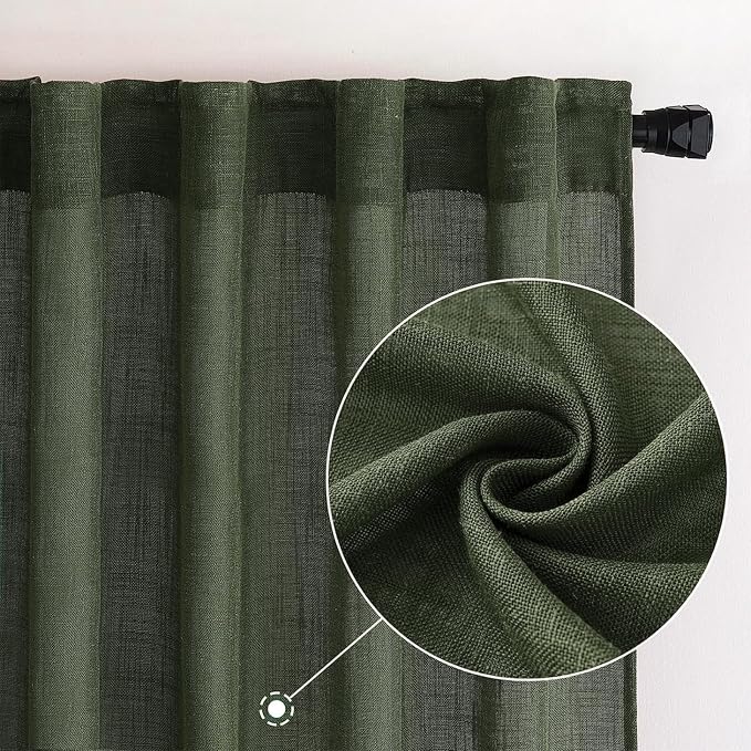 MIULEE Olive Green Linen Curtains 52x90 Inch Long - Image 2