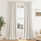 100% Blackout Linen Curtains for Bedroom 90 Inches Long Natural Cream Black Out by Guken