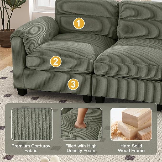 HAOMARKETS Corduroy 4-piece Sofa Set, Upholstered Ottoman, Loveseat 2-Seater - Image 3