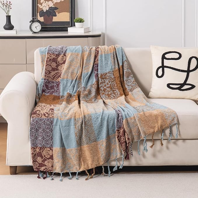 Boho Chenille Throw Blanket, Bohemian Jacquard Tassels Cover - Image 4
