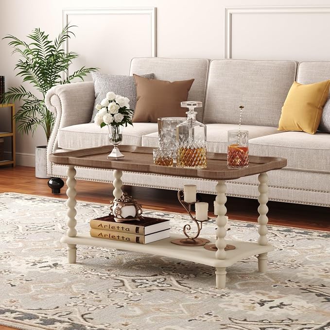 Function Home Farmhouse Coffee Table, 2-Tier Center Table - Image 6