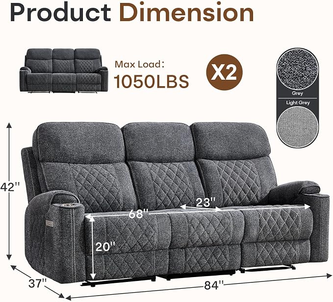 HAOMARKETS Power Oversized Reclining Sofa Couch Set of 2 - Image 2