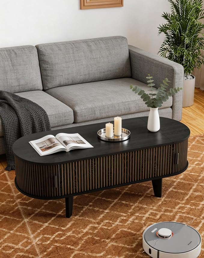 Oval Coffee Table with Storage, 47.2" Fluted Lift Top Coffee Table with 180° - Image 6