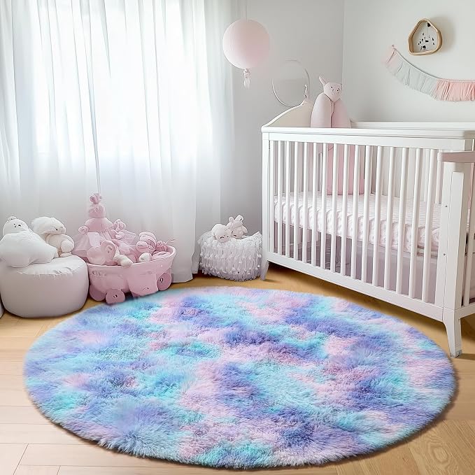 Rainbow Round Area Rug 4ft, Soft Bedroom Circle Throw Rugs - Image 7