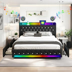 Music Player Full Bed with Bluetooth Speakers, USB&Type C Charging Ports by BIOEVER