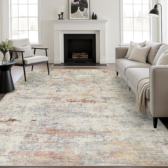 9x12 Area Rug Living Room: Modern Washable Indoor Soft Carpet Taupe | by FXRHLP