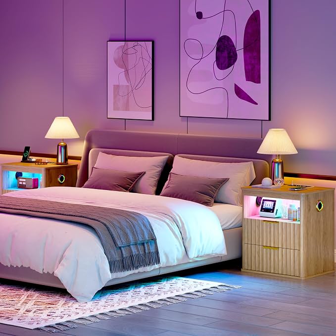 WOOVIVS Modern NightStand with Smart Human Sensor Lights, Bedside Table - Image 6