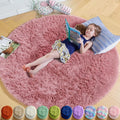 Amdrebio Blush Pink Small Round Furry Rug 3Ft by Amdrebio