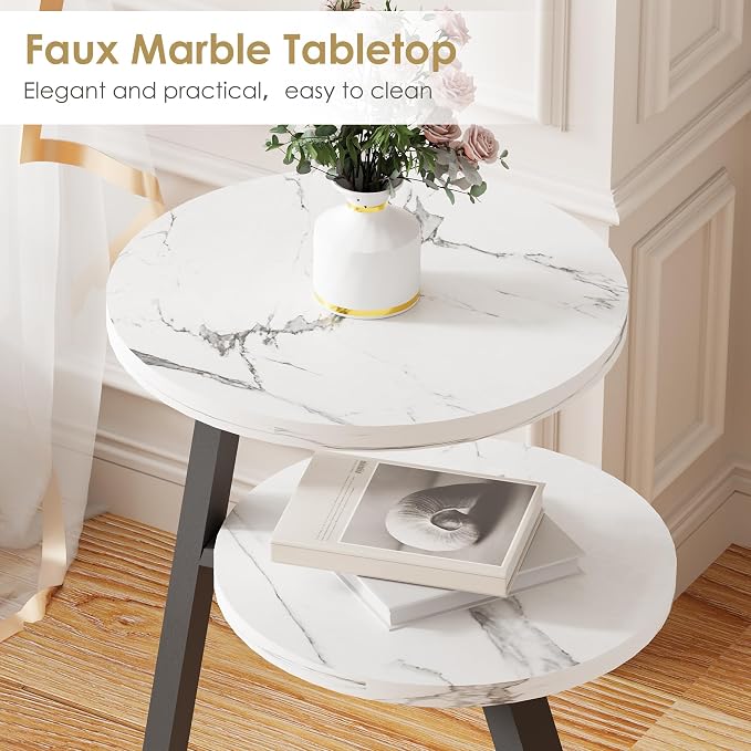 BEWISHOME Round End Table Marble Side Table - Image 6