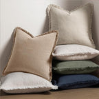 MIULEE Boho Linen Fringe Decorative Euro Throw Pillow Covers Camel 24x24 | Set - Image 5