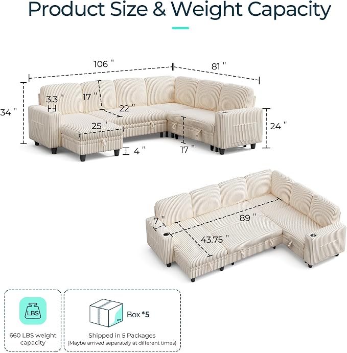 LINSY HOME Sectional Sleeper Sofa - Image 2