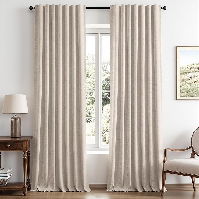 MIULEE 100% Blackout Linen Curtains 42 x 96 Inch Natural 2 Panels | Thermal by MIULEE