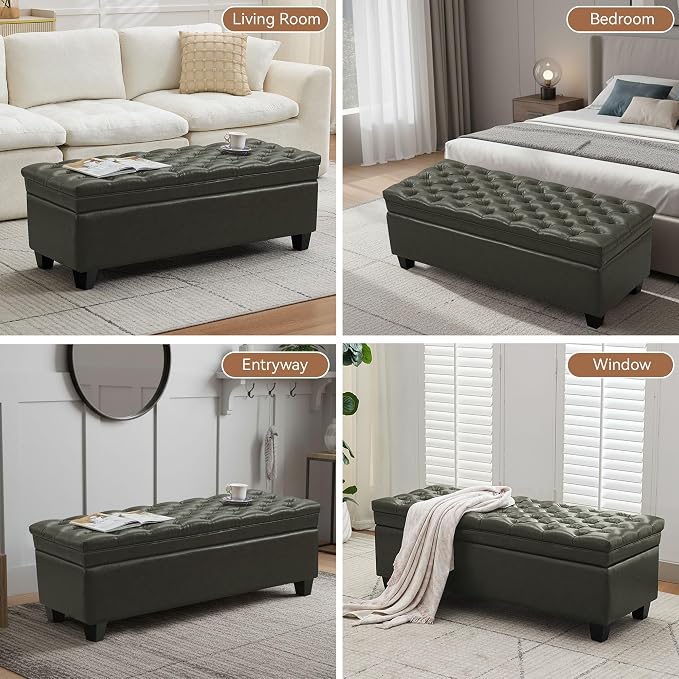 WUTUTUEE 50" Faux Leather Storage Ottoman Bench, End of Bed Upholstered - Image 7