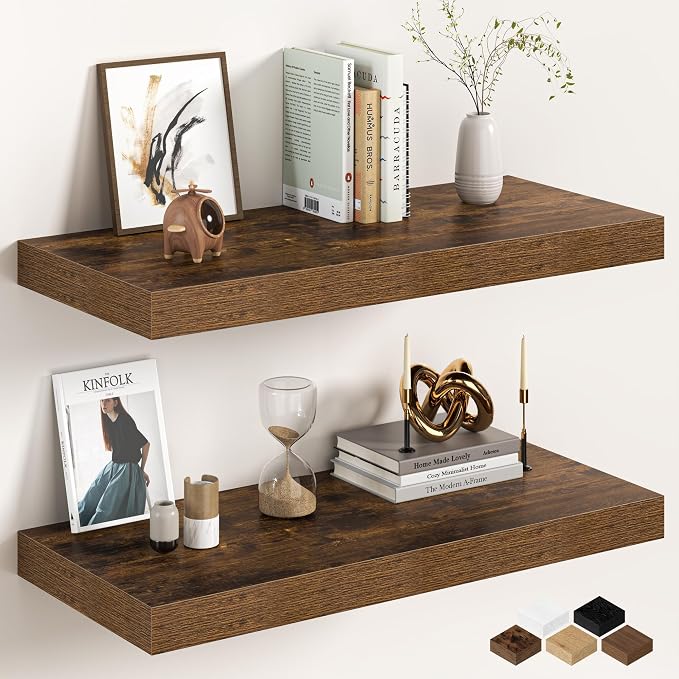 32Inch Floating Shelves for Wall, 12 Inch Deep Shelves for Bedroom, Bathroom by FunMemories