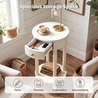 HOMPUS Round End Table with Drawer, Tall end Table with Open Shelf, Farmhouse - Image 5