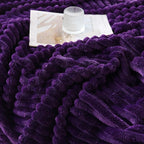 Deep Purple Throw Blanket for Couch Sofa 60x80 inches Striped Design | Fleece - Image 5