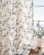 Black Vintage Floral Linen Curtains Farmhouse 50W X 63L 2 Panels | Elisa Series - Image 8