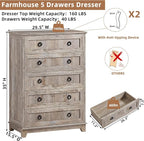 Joaxswe Farmhouse 5 Drawer Dresser - Image 2