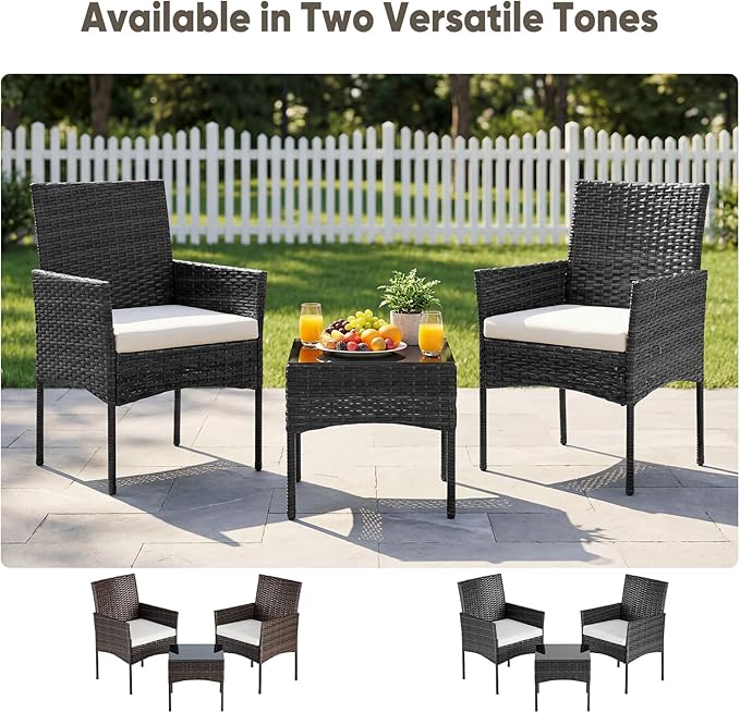 DUMOS 3-Piece Patio Furniture Set, All-Weather Outdoor Wicker Chairs - Image 6