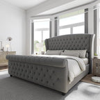 AMERLIFE King Size Platform Bed Frame, Velvet Upholstered Sleigh Bed by AMERLIFE