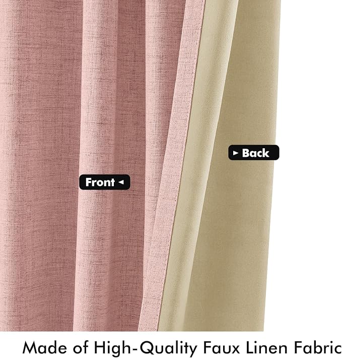 MIULEE 100% Blackout Linen Curtains 42 x 96 Inch Blush Pink 2 Panels | Thermal - Image 6