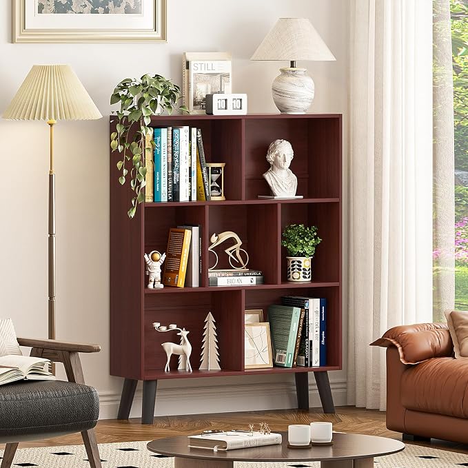 YAHARBO Walnut Bookshelf, 3 Tier Book Shelf - Image 6