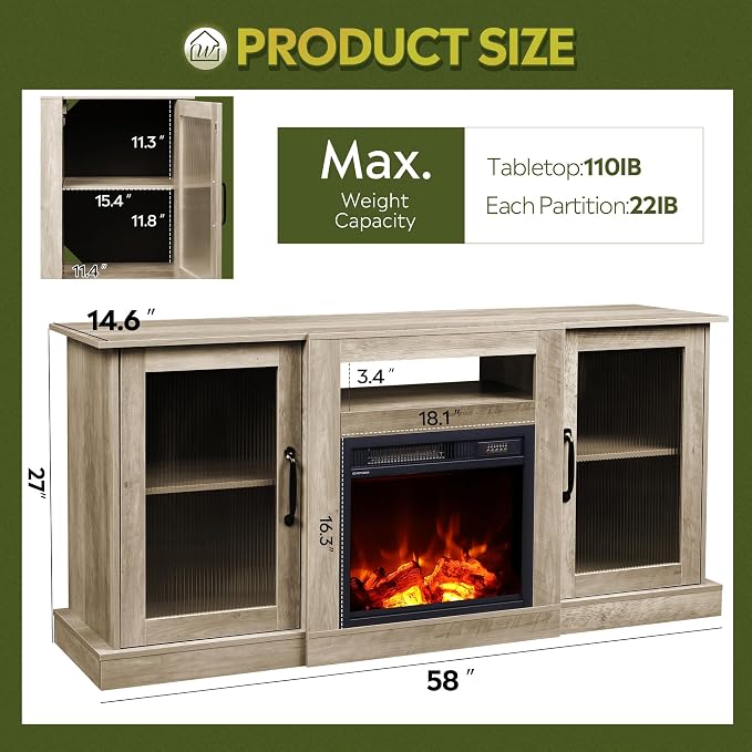 WLIVE Fireplace TV Stand for 65" TV, Entertainment Center - Image 3