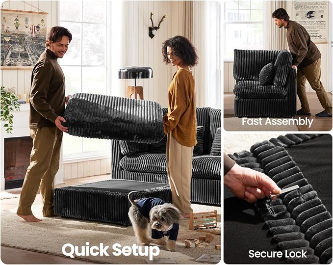 CHIC HOUSE Module for Modular Oversized Couch, Corduroy Customizable Chaise - Image 5