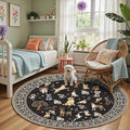 Black 4Ft Round Dogs Area Rug for Living Room Bedroom | Stain Resistant; Non by WelcometoBabovid