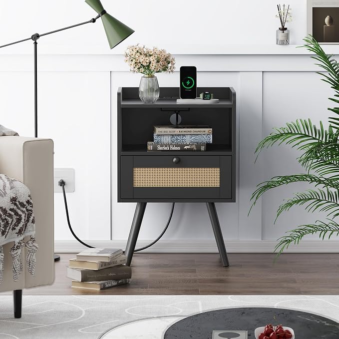 SUPERJARE Nightstands with Charging Station, Bedside Table Set of 2 with PE - Image 2