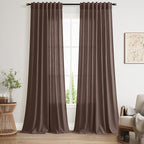 Cappuccino Linen Blend Light Filtering Back Tab Curtains 102 Inches Long by Nanspring