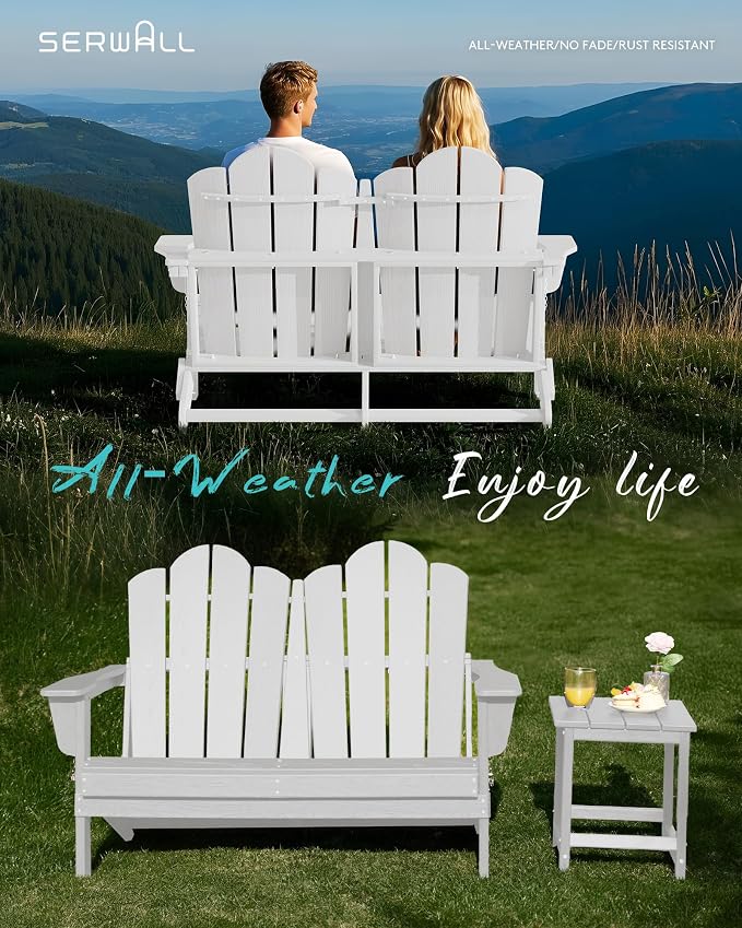 SERWALL Folding Adirondack Bench Set of 2, HDPE All-Weather Adirondack Loveseat - Image 9