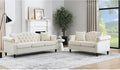 2 Piece Beige Velvet Chesterfield Sofa Set by Unknown
