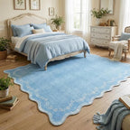 GarveeHome Scalloped Area Rugs 8x10 Large Blue Washable Living Room Rug | Soft - Image 2