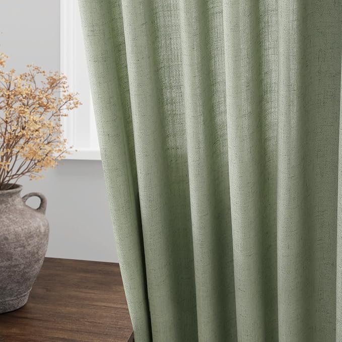 Nanspringt Light Sage Linen Semi Sheer Curtains 80 Inch Length - Image 4