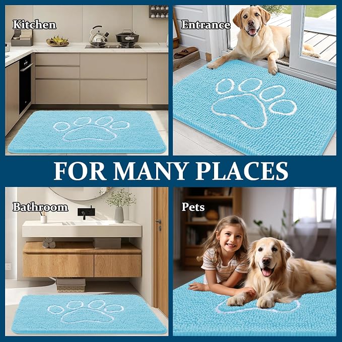 OLANLY Dog Door Mat for Muddy Paws 40x32, Paw Print Design Chenille Mud Mat | - Image 8