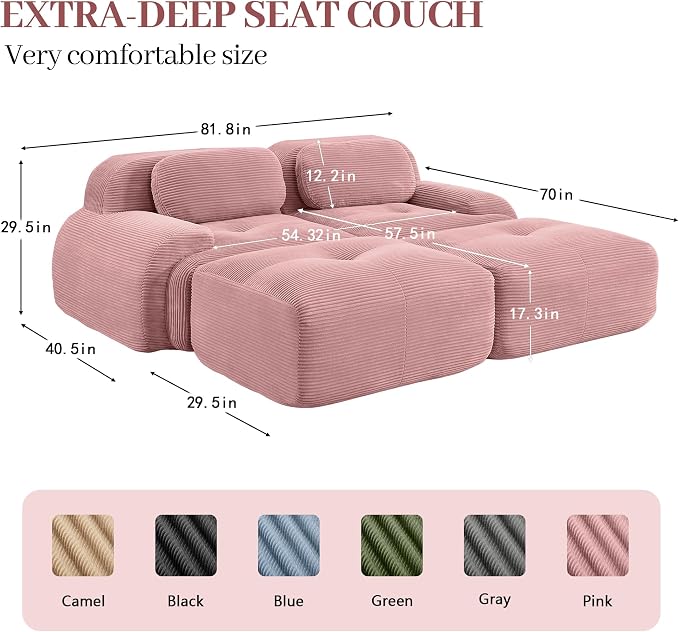 Boneless Sectional Couch, No Assembly Required, 81.8” U Shaped Modular Cloud - Image 3