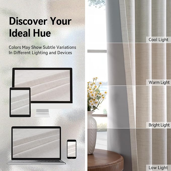 100% Blackout Linen Textured Curtains 108 Inch Long, Light Blocking, Thermal - Image 7