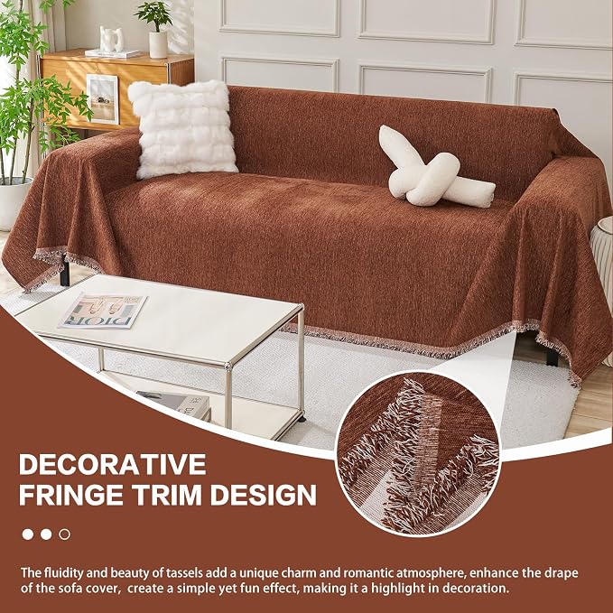 DREAMINGO Chocolate Brown Couch Cover Chenille Sofa Covers - Image 5
